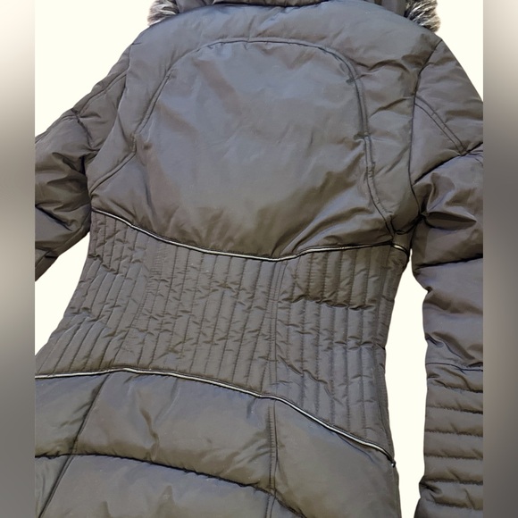 Black Quilted Puffer Coat Parka - Faux Fur Hood - Belted Waist - Picture 6 of 17